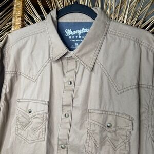 Wrangler Retro Premium Mens XL Tan Khaki Western Pearl Snap Long Sleeve Shirt